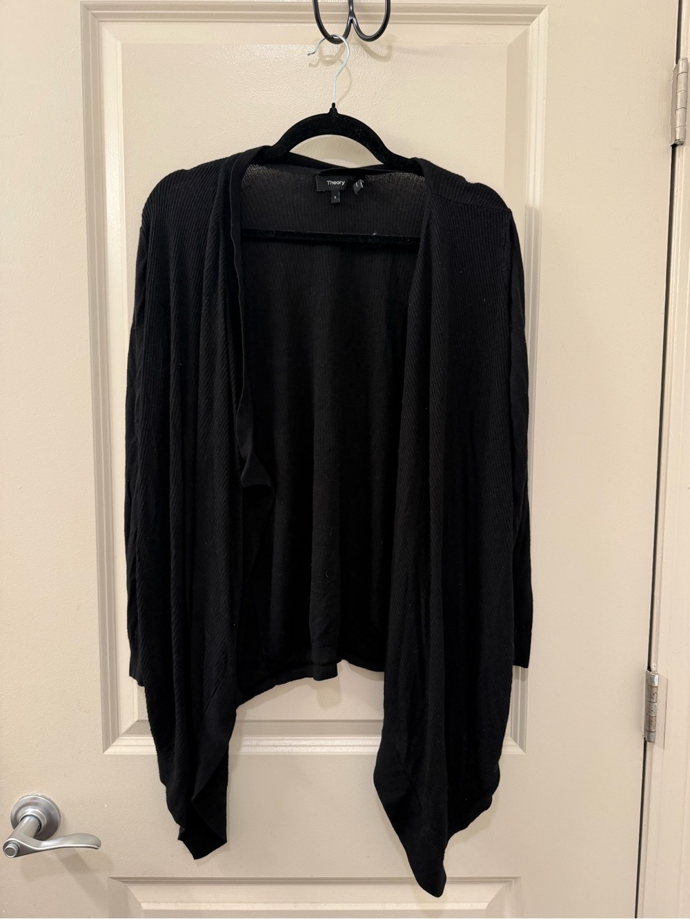 Theory Winxie Black Open-Front Cardigan Sweater Lightweight Ribbed Size S